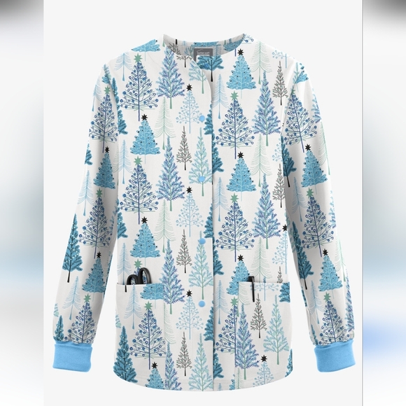 Butter-Soft Originals Holiday Frost Print Women's 3-Pocket Scrub Jacket 3x - Picture 1 of 7
